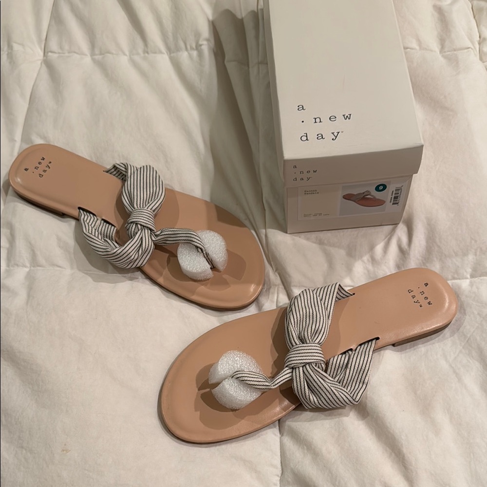 A New Day Tan and White Sandals with Knotted Detail